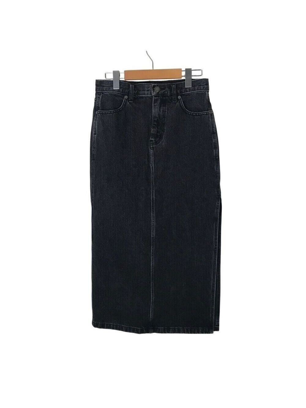 Aritzia TNA Black Denim Midi Skirt With Side Slit Size 4